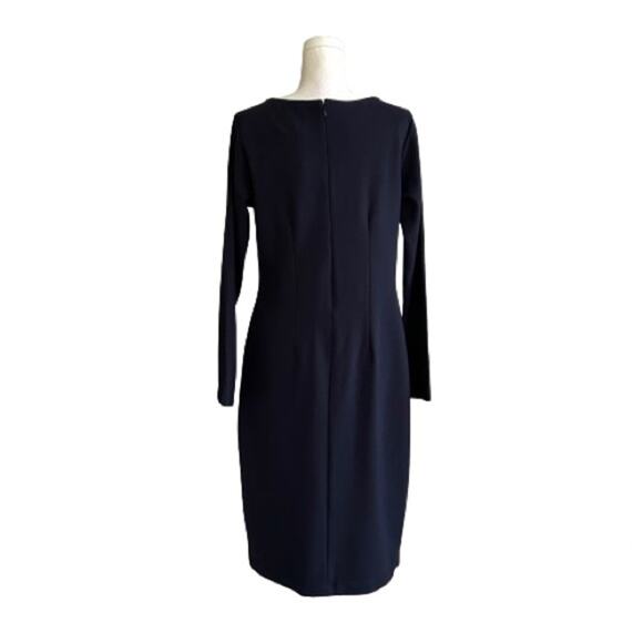 Chloe Kristyn Maggie Navy Ponte Knit V-Neck Long Sleeve Sheath Dress Large NEW - Picture 5 of 12